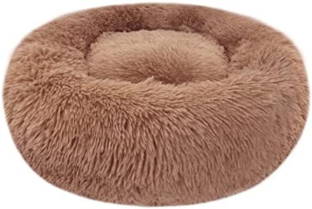 Calming Dog Cat Donut Bed - 19.7in Fluffy Plush Puppy Kitten Cuddler Round Bed, Warm and Soft Pet Cosy Anti Anxiety Beds with Non-Slip Bottom and Washable (M-50CM, Grey)