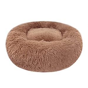Nepfaivy Calming Dog Cat Donut Bed – 23.6in Fluffy Plush Puppy Kitten Cuddler Round Bed, Warm and Soft Pet Cosy Anti Anxiety Beds with Non-Slip Bottom and Washable (L-60CM, Coffee)
