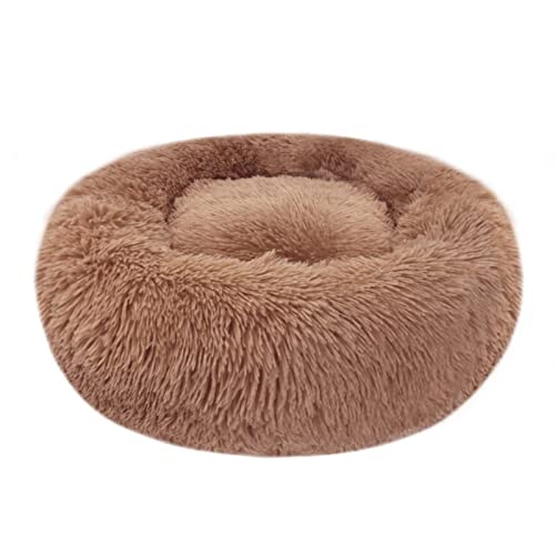 Hundebett Katzenbett Flauschig Rund aus Plüsch - Donut Kuscheliges Hundekissen Hundekorb Waschbar S/M/L/XL/XXL für Kleine, Mittelgroße und Große Hunde, Katzen und Andere Haustiere (S-40cm, Braun)