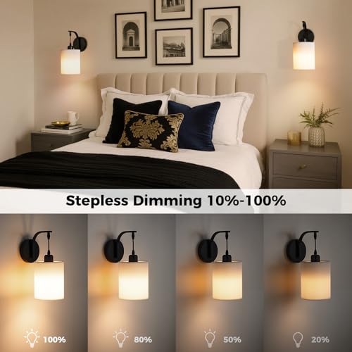 Image of Battery Operated Wall Sconce Set of Two, Pleated Fabric Rechargeable Wireless Wall Sconces with 13000mAh Bulb & Dimmable, Battery Sconces Wall Light Decor Set of 2 for Living Room, Black