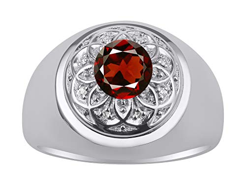Image of Rylos Men's Designer Gypsy Ring with 7MM Round Gemstone & Diamond - Birthstone Rings in Sizes 8-13 in Sterling Silver