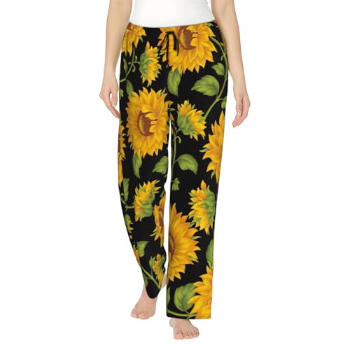 Pantalon de pyjama tournesol en polyester doux et ample pour femme