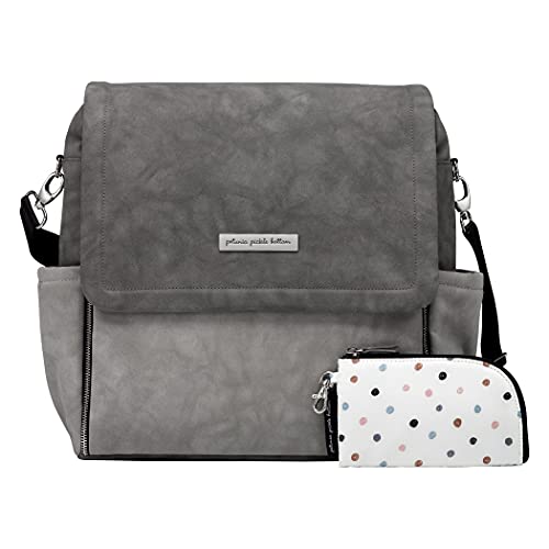 Image of Petunia Pickle Bottom Boxy Diaper Bag Backpack, Easy to Clean, Two Ways to Carry, Stylish & Spacious for On-The-Go Parents (Pewter Leatherette)