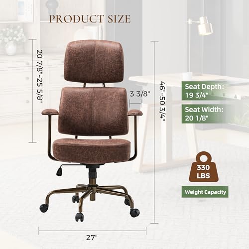Image of EUREKA ERGONOMIC Home Office Desk Chairs, Ergonomic Computer Chair with High Back, Executive Office Chair with Lumbar Support, Spring Cushion Seat, Mid-Century Modern, Brown