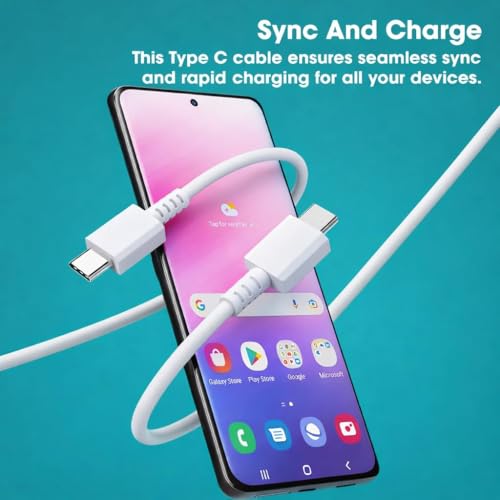 Image of Original 45W Type-C to Type-C TurboPower Cable (1.8M) High Speed Data Transfer Compatible with Samsung Galaxy M35 /M15 /F15 /A15 /A14 /M14 /F34 /A34 /S21 Fe /S22 /S23 /S24 /S25 /FE /Plus /Ultra- White