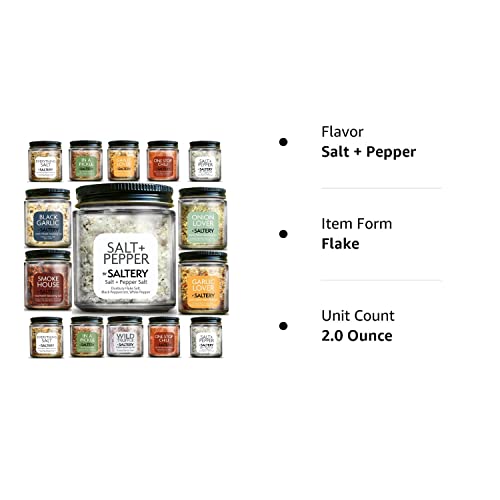 Saltery - Sea Salt Flakes, Sourced & Handcrafted In Massachusetts, All Natural With No Additives, Ideal For Cooking, Baking, Seasoning & More (Salt+Pepper) #TOP6