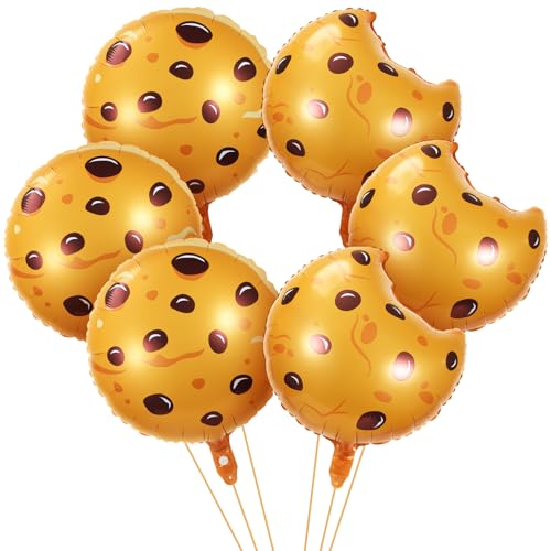 Halloscume 6 Pack Cookie Birthday Party Supplies 18 Inch Cookie Balloons with Transparent Fishing Line Foil Balloons for Birthday Baby Shower Party Decorations