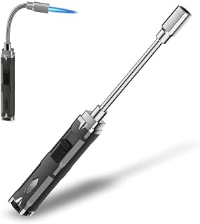 Windproof Torch Flexible Long Neck Lighter, Butane Jet Flame with Visible Fuel Window for Fireplace Kitchen BBQ Camping(2pack Black)