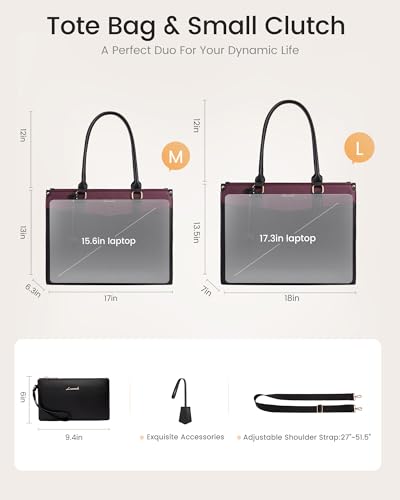 Image of LOVEVOOK Laptop Bag for Women, 2-in-1 Tote Purse with Clutch & Cup Holder, Waterproof Briefcase for Work Travel