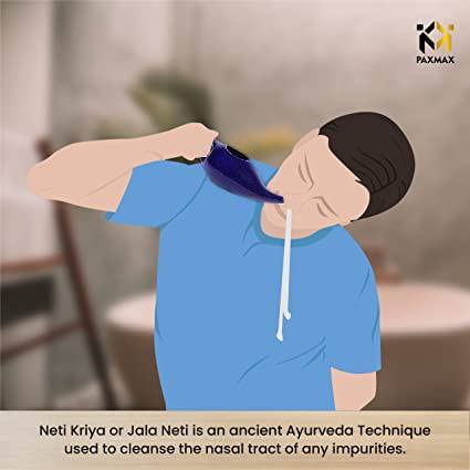 Image of PAXMAX Porcelain Ceramic Neti Pot for Sinus, Jal Neti pots for Nasal Cleansing, Nose congestion and Passages Jala kriya (Blue)