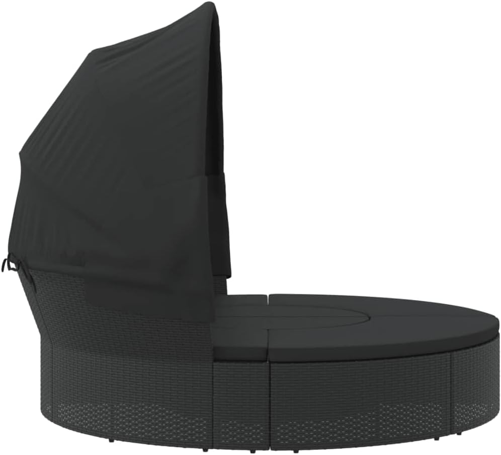 Outdoor Beds Patio Lounge Bed with Canopy and Cushions Black Poly Rattan,Patio Lounge Bed with Canopy and Cushions: Comfort and Style for Outdoor Living Beds for Patio, Lawn & Garden