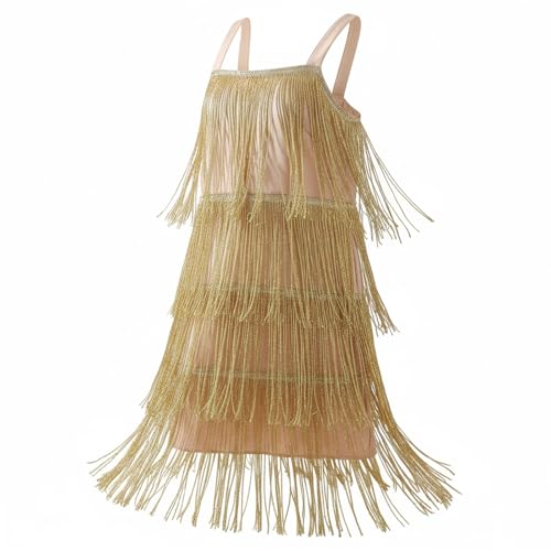 Ruibex Girls Sequin Dress Sleeveless Gold Performance Costume for Halloween,Chrismas,Holliday,Latin Dance