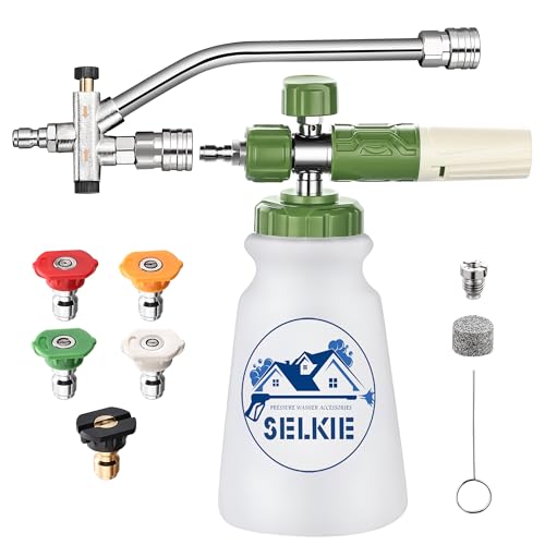 Selkie Foam Cannon with Double Tip Attachment,Adjustable Pressure Washer Foam Blaster with with Dual-Connector Accessory,5 Power Washer Sprayer Nozzles, 1/4" Quick Connect, 3600 PSI by Selkie - Used condition - US$16.83