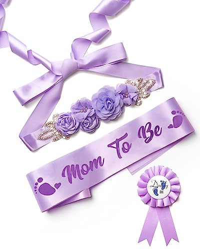 Mommy to be Sash for Baby Shower デコレーション Mom to Be Daddy to Be Daddy to Be コサージュピン - マタニティドレス用フラワーベルト - 妊娠写真小道具用品 Mommy to Be Gift 性別披露デコレーションの商品画像（Amazon）