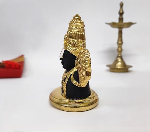 Image of Gold Art India Lord Tirupati Balaji Idol Gold Plated Black Body Murti for Mandir | Lord Vishnu Shree Venkateswara Swamy Statue for Pooja Room | Balaji Bust for Gift God Balaji for Home Decor