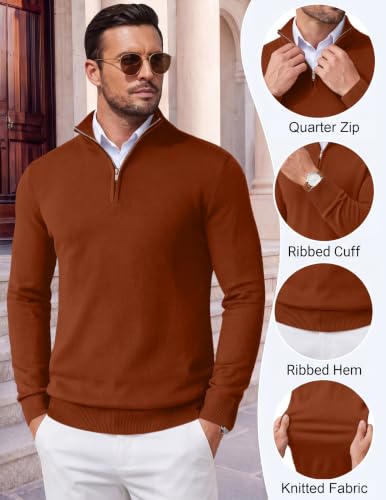 Image of COOFANDY Men's Quarter Zip Up Sweaters Slim Fit Lightweight Mock Pullover