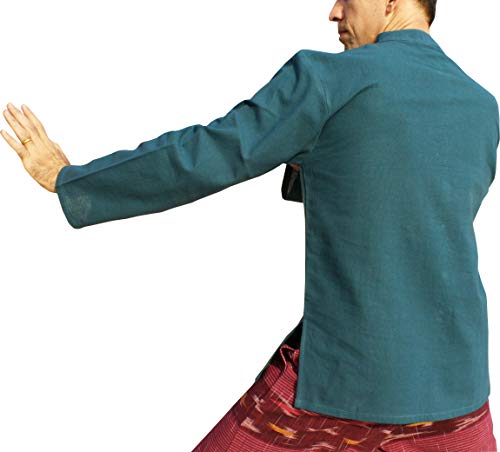 Image of RaanPahMuang Thick Muang Cotton Chinese Jacket Shirt Mandarin Frog Button Front