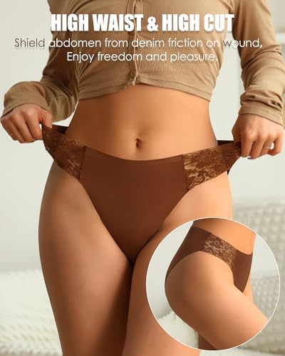 ASIMOON High Waist Bikini Underwear Womens Seamless Lace No Show Panties Soft Stretch High Cut Panties 10 Pack2
