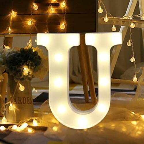 Topzilly LED Marquee Letter Lights Sign, Warm White LED Lamp, Light up 26 Alphabet for Living Room, Bedroom Table & Wall, Home Bar, Christmas, Wedding, Party Festival Decoration (U)