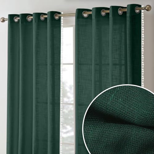 Image of THE LINEN COMPANY Cotton Linen Solid Curtain Set with Eyelet Rings (Sea Green, Door- 7.5 Feet)
