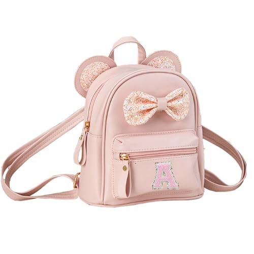 CALLPIONEER Initial Mini Backpack for Women, Pu Leather Shoulder Backpack Purse for Travel Small Daypacks with Lettering Design, Gifts for Women, Pink (Letter A)