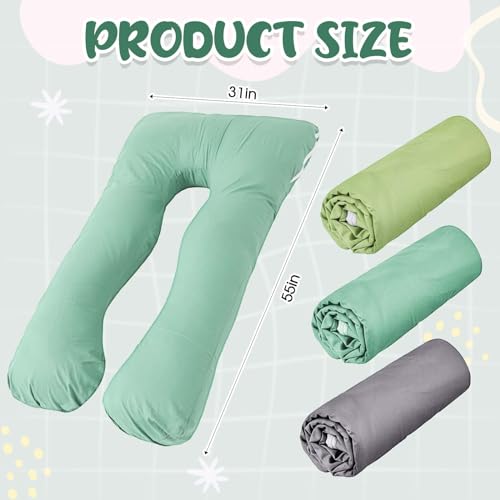 Image of Hahafelt 3 Pcs U-Shaped Pregnancy Pillow Cover, Cooling Soft Breathable Fit for 55 inchx31 inch Body Pillow, U Shaped Body Cover Provides Sleep and Pregnancy Support (Forest, Cotton)