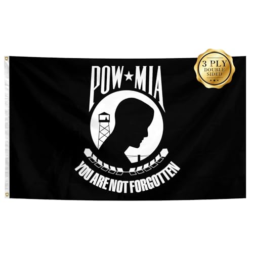 Pow Mia Flag 3x5Ft Feet Double Sided 3 Ply You are Not Forgotten Prisoner of War Military Flags with Brass Grommets for Indoor Outdoor Party Yard Bar Garden Street Decorations