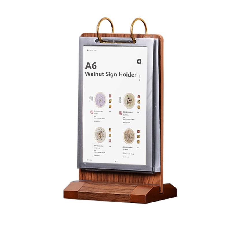 Walnut Sign Holder 6 Pages Fllip Display Card Stand for Office, Home, Store, Restaurant (A6)