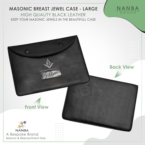 Masonic Regalia Pocket Jewel Holder Case  Leather Carry Wallet with Soft Lining for Freemason Lodge Jewels, Pins & Badges - Square Compass G Silver Printed