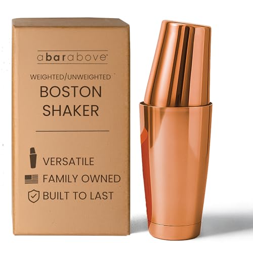A Bar Above Antique Copper Cocktail Shaker Set – Weighted 28 oz & Unweighted 18 oz Boston Shaker Set – Copper Drink Shaker Bartending Kit – Professional Bar Set Cocktail Shaker Set (2 Piece)