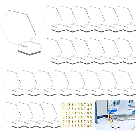 25 PCS Clear Acrylic Place Cards Blank Acrylic Table Seating Cards with Holders Guest Name Cards with a Number Sticker for Wedding Party Banquet Bridal Shower Food Signs(7 x 8 cm) Cover