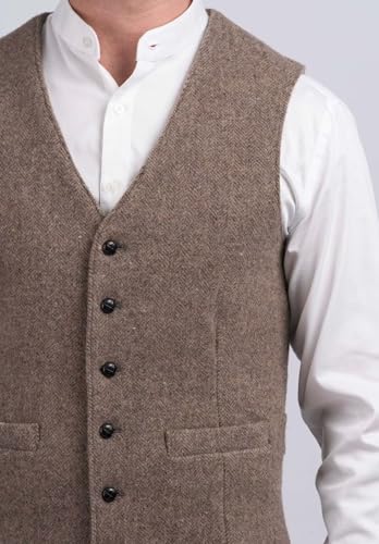 Men's V-Neck Herringbone Suit Vest Single Breasted Casual Tweed Blended Waistcoat3