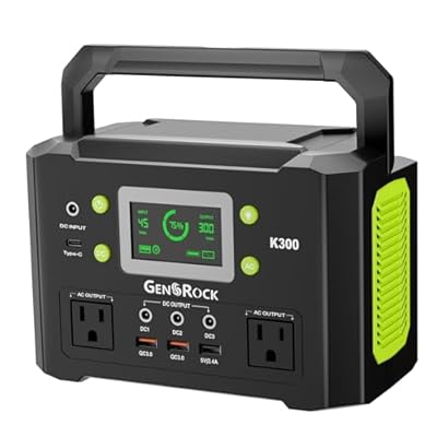 GENSROCK Portable Power Station, 110V/300W Pure Sine Wave Solar Generator, 222Wh Backup Lithium Battery With AC Outlet/QC 3.0/Type-C/LED Light for CPAP Family Emergency Outdoor Camping RV Travel.