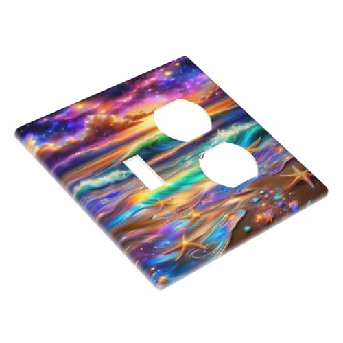 Decorative Outlet Covers Colorful Sunset Starfish Beach Shells 2 Gang Wall Plate Cover Single Toggle Duplex Combo Two Switch Light Switch Cover Plate Jumbo Dual GFCI Faceplate