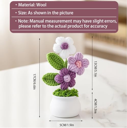 Image of VRB DecTM 1 Pcs Crochet Flowers Artificial Daisy for Office Desk Car Dashboard Decor,Home Decoration, Office, Bedroom, Christmas Decor, Wedding,Diwali (Triple Purple Daisy with Pot)