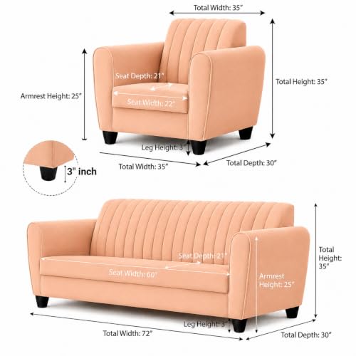Image of MS Luxury FURNITRE Premium Luster 3-1-1 Sofa Set | 3 Seater | 5 Seater | Velvet Suede Fabric | 7 Colours with Sollid fibare Legs & 4 Cushion Free. (Peach, 3+1+1)