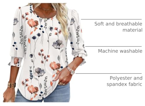 Image of XIEERDUO Blouses for Women Dressy Casual 3 /4 Length Sleeve Womens Tops with Smocked Cuffs