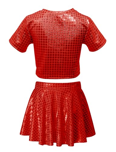 Image of Sequin Top for Girls with Shiny Skirt Disco 0utfit Metallic Dress Performance Kids 3-13T