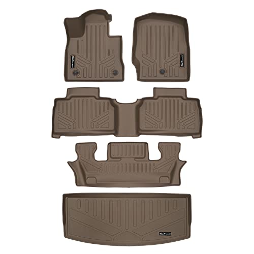 SMARTLINER 3 Row Tan Floor Mats & Cargo Liner Behind 3rd Row Compatible with 2020-2023 Explorer (Fits 6 Passenger Models w/ Bucket Seats)