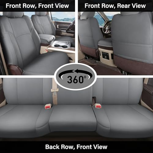 Image of Coverado Chevy Silverado Waterproof Canvas Seat Covers Full Set, Fit for 2014-2018 1500, 2015-2019 2500HD 3500HD Chevy Silverado GMC Sierra Crew Double Extended Cab (Flat Front&Curved Rear, Gray)