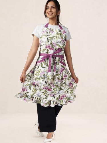Image of 100% Cotton Unisex Apron - Adjustable Neck Straps, Vibrant Print, Reinforced Stitching, Multipurpose& Deep Pocket - for Cooking, Catering, Gardening, Painting-Printed Aprons
