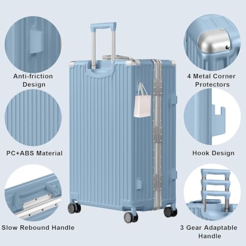 Image of AnyZip Luggage Sets 2 Piece Aluminum Frame Carry On and Checked Suitcase PC ABS Hard Shell TSA Lock No Zipper(Haze Blue, 20 /28)