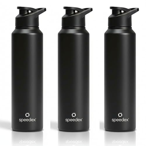 Image of Speedex Stainless Steel Water Bottle 1 Ltr, Leak Proof Sipper Cap, BIS Approved 1000 ml Metal Bottle For Daily, Office, School, Gym, Travel Use for Men, Women, Kids, Adults, Black, Set of 3