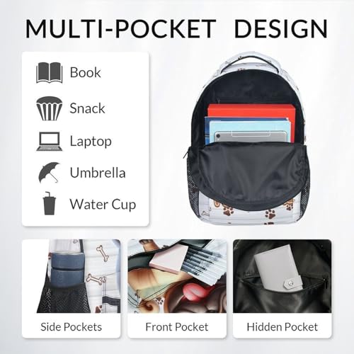 Kids' Backpacks - Personalized Pug Backpacks with Name - Custom Bookbag for Girls Boys - Dog School Bag for Kindergarten/Preschool/Elementary(17 Inch)3