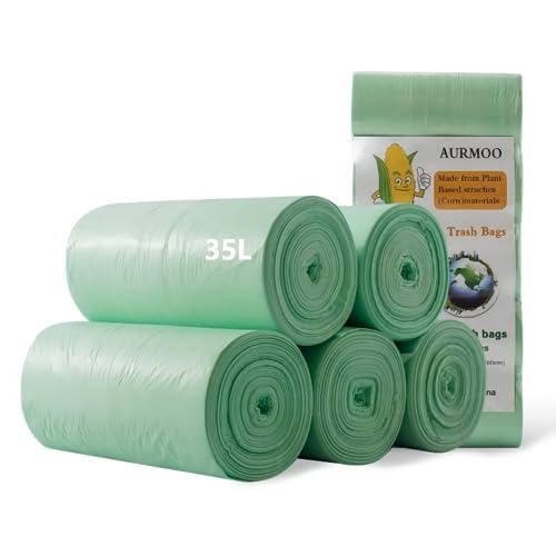 AURMOO Bolsas de Basura 35L, Bolsas de Basura Biodegradables, Müllbeutel, Bolsa de Residuos Biológicas, Bolsa de Cocina, 110 Pièces(W55xH65cm,Verde)