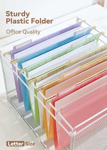 SortRax Plastic Hanging File Folders, Letter Size, 12 Pack Pastel Hanging Folders, with Insertable 1/5-Cut Tabs for Filing Cabinets image 5