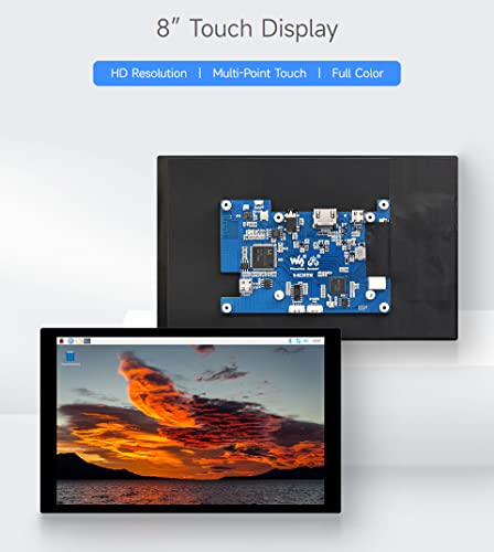 Image of Waveshare 8inch Capacitive Touch LCD IPS Display, Without Back Case, 1280x800 Resolution, HDMI Interface, Compatible with Raspberry Pi 4B /3B+ etc. Support Jetson Nano /PC