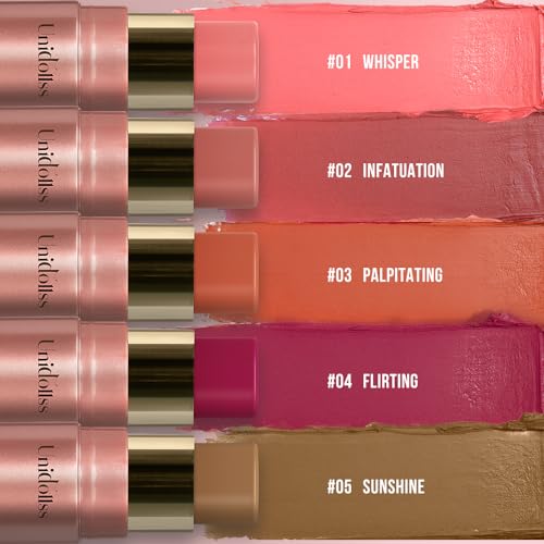 Multi-Use Waterproof Makeup Cream Blush Stick with Brush, 3-in-1 Buildable Blush Stick for Cheeks, Eyes, and Lips, All day wear, Easy Application(01 WHISPER)
