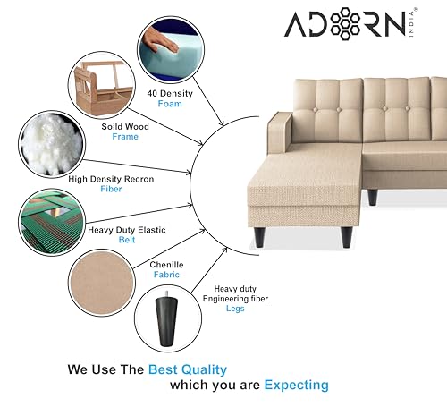 Image of Adorn India Maddox Tufted L Shape 6 Seater Sofa Set Lhs (Beige) (3 Year Warranty)