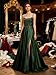 homdor Plus Size Satin Prom Dresses 2026 Lace Applique Spaghetti Strap Formal Evening Gown with Slit,Emerald Green Size 0